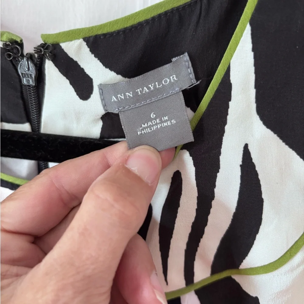 Women’s Anne Taylor Silk Black And White Floral A Line Sleeveless Back Zip Lined - Picture 4 of 11